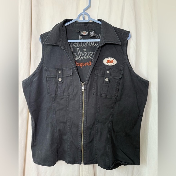 VTG Harley Davidson Black Vest Embroidered Motor HD Cycles Patch Womens Sz XXL - Picture 1 of 7